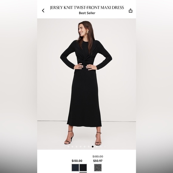 NWT! BANANA REPUBLIC WOMENS BLACK JERSEY KNIT TWIST-FRONT MAXI DRESS 💜 - Picture 6 of 11